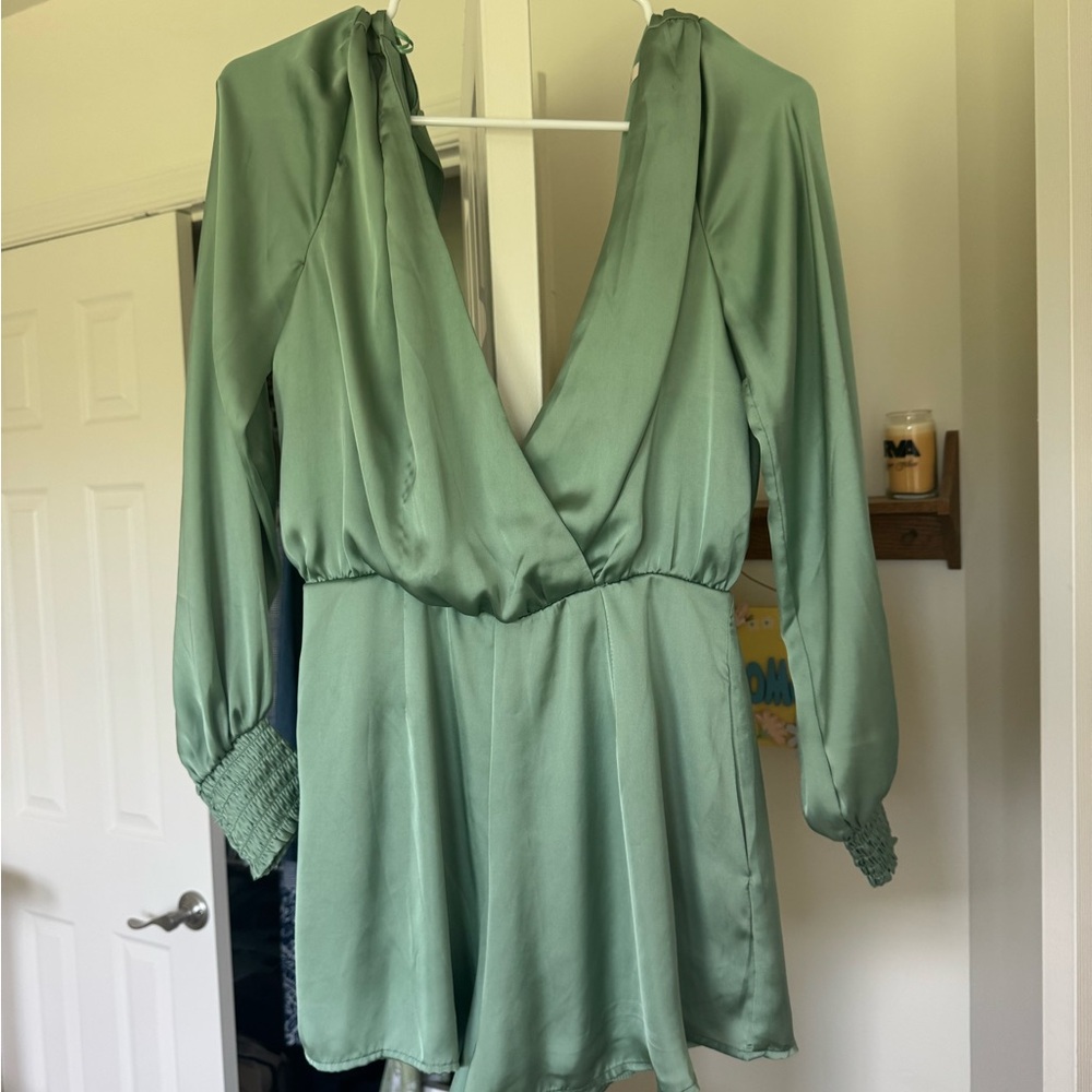Elegant Sage Green Satin Romper